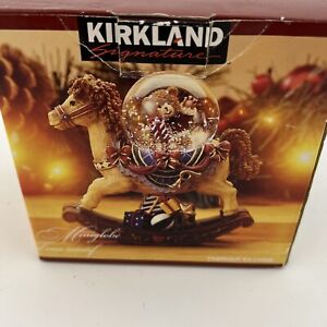 Kirkland Signature Rocking Horse Mini Waterglobe Snow Teddy Bear 4x4" New