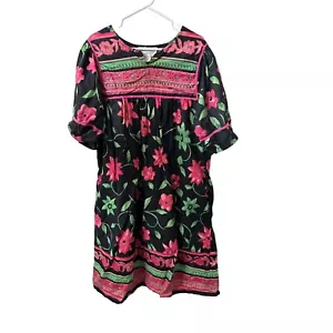 Vintage Comfort Choice Black Pink Floral House Dress Muu Muu Size Large - Picture 1 of 5