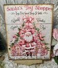 Santa's Toy Shoppe  Retro Pink Christmas Handcrafted Plaque  Sign