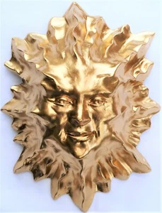 Scultura da parete faccia di sole dorata 8" fatta a mano di Claybraven - Foto 1 di 12