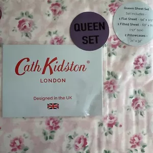 Cath Kidston London Pink LACE FLOWERS PINK Queen 4 Piece Cotton Sheet Set sheets - Picture 1 of 4