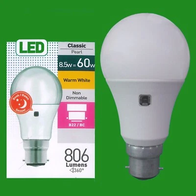 1x 8.5W =60W LED GLS Dusk Till Dawn Sensor Security Night Light Bulb BC B22 Lamp - Image 1 of 3