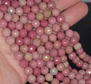 10MM RHODONITE GEMSTONE FACETED ROUND LOOSE BEADS 15" - Picture 1 of 4