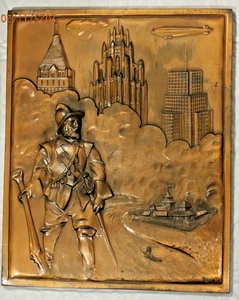 1936 ENORME PLACA DE COBRE GRAF ZEPELÍN VISITA CHICAGO SOBRE CIUDAD Y FORTALEZA DEARBORN - Imagen 1 de 6