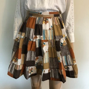 Vintage 70er Jahre Patchwork Print gerafft Skater Rock mit Rüschen Gr. M/10 MIN BEEN - Bild 1 von 11