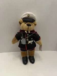 Peluche orsacchiotto US Marine Corp uniforme blu che indossa etichetta cane in piedi 13" - Foto 1 di 5