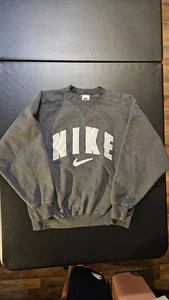 Vintage 90s Nike Crewneck Pullover Sweatshirt Mens M Gray Center Spellout Swoosh - Picture 1 of 13