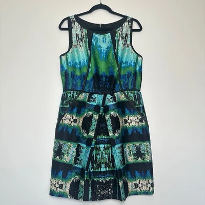 Laundry by Shelli Segal Silk Turquoise Green Black  Dress Size 10 Lined Pockets - Image 1 of 4