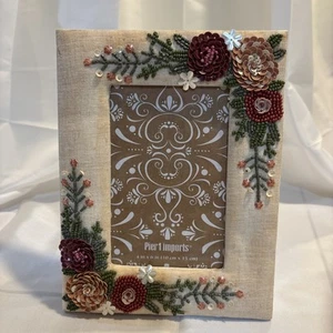 Pier 1 Fabric Artsy Floral Beaded 4"x6" Picture Frame - Picture 1 of 7