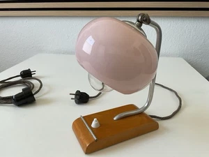 Tischlampe Art Deco Nachttischlampen Holzsockel 1930- 1940 er Jahre ! rosafarben - Bild 1 von 22