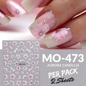 2pcs 3D Hibiscus Flower Nail Art Stickers - Pink & White, Self-Adhesive Tropical - Picture 1 of 4