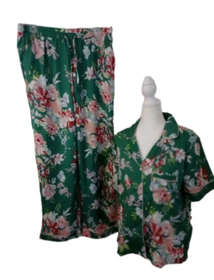 Cupcakes and Cashmere Womens Pajama Set Sz M Cottage Core Romantic Green Floral - Image 1 of 4