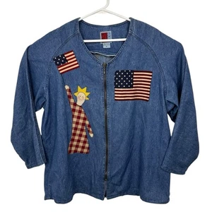Camisa Sun Belt Denim Americana Cremallera Completa Retazos Manga Larga Mujer Talla XL Azul - Imagen 1 de 8