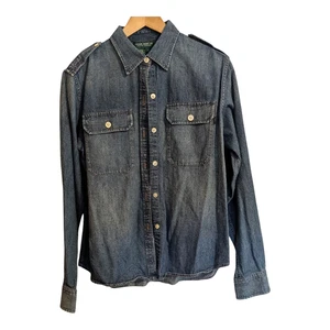 Top Ralph Lauren Denim Abotonado Mujer Azul Grande Algodón De Colección - Imagen 1 de 9