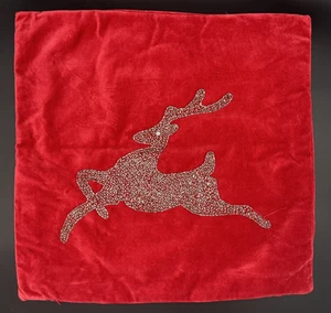 Copricuscino Pier 1 Rosso Velluto Natale Getto Renne 18” Quadrato Perlina - Foto 1 di 6