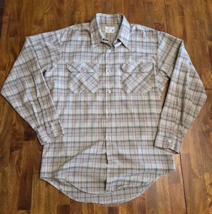 Vintage Big Mac Mens Medium Button Up Plaid Long Sleeve Shirt JC Penney Brown - Picture 1 of 5