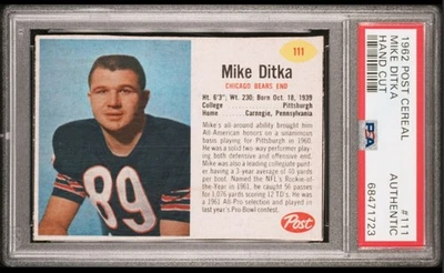 Cereal postal 1962 #111 Mike Ditka corte a mano Chicago Bears PSA auténtico Foto 1 de 3