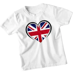 Union Jack UK Flag Heart Kids T-Shirt Boys Girls Football England British Outfit - Picture 1 of 33