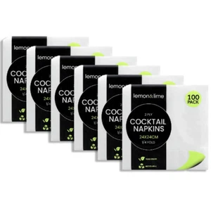 6x 100PK Lemon & Lime 24cm Cocktail 2-Ply Napkin 1/4 Fold Table Paper Towel WHT - Picture 1 of 5