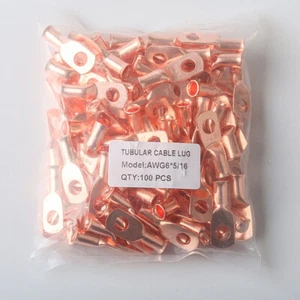 100pcs Pure Copper Lug 5/16'' Ring Terminal Battery 6AWG Wire Welding Cable Lug - Picture 1 of 8