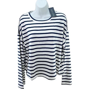 New Look Cropped Sweatshirt, Striped Long Sleeve, Size UK 14, White - Picture 1 of 17