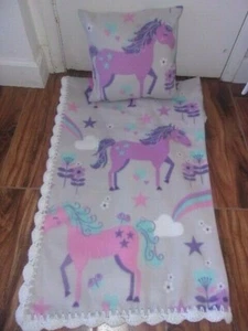 EINHORN PFERD BABY-KLEINKIND DECKE GEWELLTER HÄKELRAND & KISSENBEZUG - Bild 1 von 7