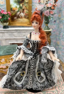 Vintage OOAK Linda Mize Porcelain Court Lady Doll Dollhouse Miniature 1:12 - Picture 1 of 12