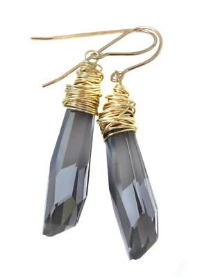 Spyglass Designs Earrings made w/ Crystal Crystal Black 14k Solid Gold Wrap 2 - Image 1 of 4