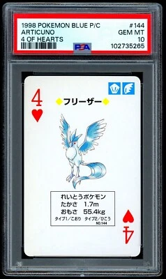 Pokemon ARTICUNO Japanese BLUE Back 4 of Hearts POKER Card 144 - PSA 10 GEM MINT - Image 1 of 2