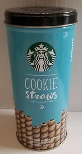 Starbucks Cookie Straws EMPTY Blue Tin Container Can For Crafts Home Decor - Picture 1 of 4