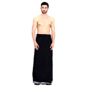 Black Colour Men's Sarong Lungi Dhoti Swimwear Nightwear 100% Cotton Free Ship - Picture 1 of 7