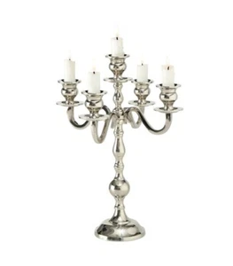 Candeliere Candelabro Porta Candele 5 Bracci in Alluminio Cromato 35 cm NUOVO - Foto 1 di 5