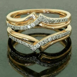 14K Two Tone Gold Plated Women's Enhancer Wedding Ring Round Real Moissanite - Picture 1 of 7