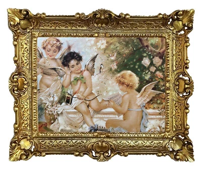 Beautiful Painting 56x46cm - By. Carpa r- 3 Angels Heavenly Games Antique Rep - Image 1 of 3