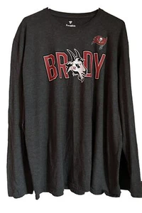 MENS FANATICS TAMPA BAY BUCCANEERS TOM BRADY GOAT LONG SLEEVE DARK GRAY TEE, XL - Picture 1 of 3