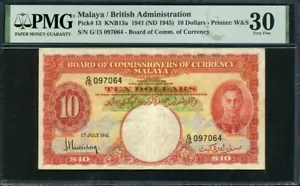 Malesia 1941 10 Dollari P13 PMG 30 VF - Foto 1 di 2