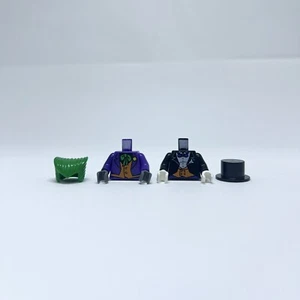 Lego Minifigure #BAT005 Joker Hair + Torso & #BAT010 Penguin Top Hat + Torso - Picture 1 of 10