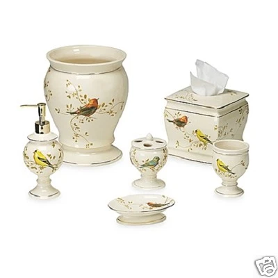 Avanti Linens Gilded Birds 6 Piece Ivory Ceramic Bath Accessory Set with Gold  - Image 1 of 2