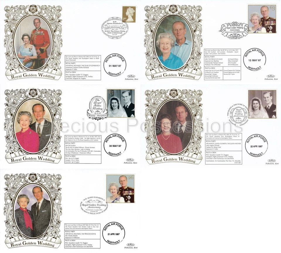 BS34-38 BENHAM SILK 1997 FIRST DAY COVERS FDC FDI GOLDEN WEDDING SET OF 5 - Image 1 of 1