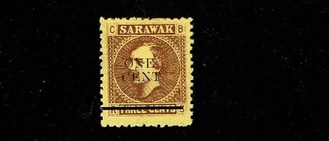 Sarawak 1892 Gran Británico 3c Brn on Amarillo O/P 1c Sir Brooke Sc#25 M/H/OG BAS Foto 1 de 1