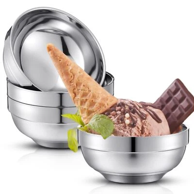 4 Pack 34 oz Stainless Steel Bowls Double Walled Insulated Soup Ice Cream Met... - Image 1 of 4