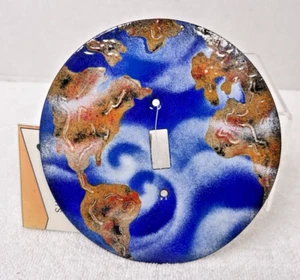 Vintage Enamel on Copper World Globe Light Switch Cover Green Peach Seattle Wash - Picture 1 of 5