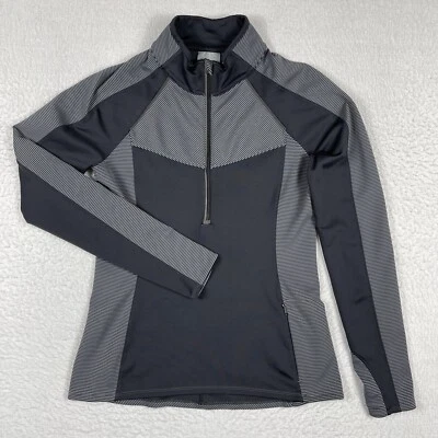 Pullover Athleta Mujer Mediano Negro Gris Rayas Reflectante Corredor Corredor Caminata Foto 1 de 4