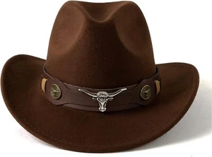Gossifan Classic Womens Western Cowboy Cowgirl Hats with Wide Medium, Coffee  - Picture 1 of 8