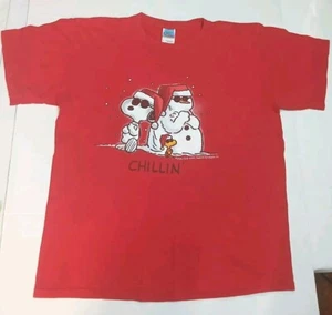 Vintage Arachidi Stampa Rossa Uomo Grande Snoopy Pupazzo di Neve Grafica Girocollo Manica Corta - Foto 1 di 7