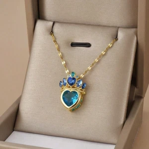 Womens Necklace Heart CZ Pendant Gold Plated Stainless Steel Chain Jewelry Gift - Picture 1 of 3