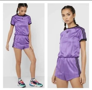 Adidas Purple With Black Three Stripes Short Sleeve Romper/Jumpsuit Size M - Picture 1 of 9