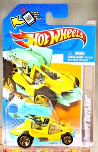 2012 Hot Wheels #232 HW Code Cars 7/22 DIRTY OUTLAW Yellow/Aqua w/Gold 5 Spokes - Picture 1 of 6
