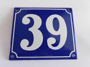 Old French Blue Enamel Porcelain Metal House Door Number Street Sign / Plate 39 - Picture 1 of 1