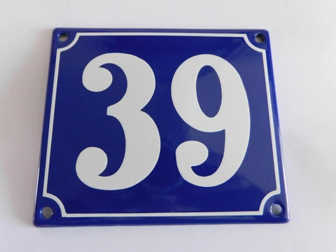 Old French Blue Enamel Porcelain Metal House Door Number Street Sign / Plate 39 Cover